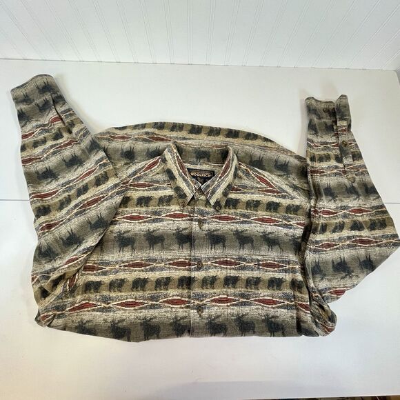 Vtg 90s Woolrich Moose & Bear Flannel‎ Shirt Mens XL Hunting Western Long Sleeve - Picture 10 of 11